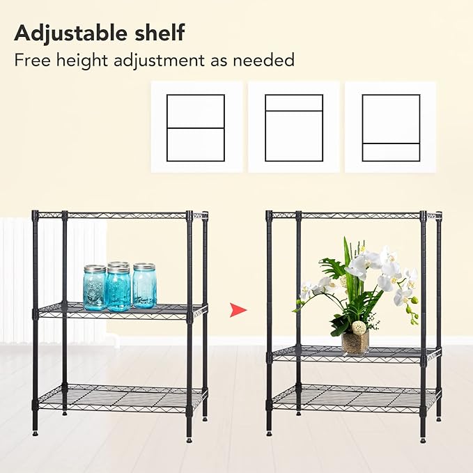 BestOffice 3-Shelf Adjustable Metal Storage Shelves Wire Shelving Unit - Image 7