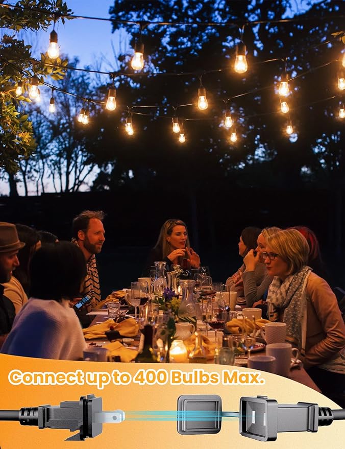 Svater Outdoor String Lights 150FT, E26 Socket, 1 Watt Dimmable 2700K Warm White - Image 4