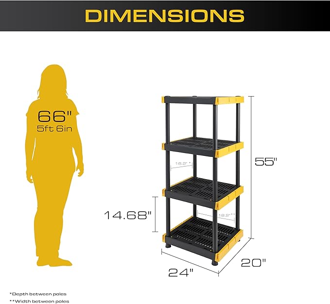 BLACK & YELLOW 4-Tier Heavy Duty Plastic Storage Shelves that Support up to - Image 2