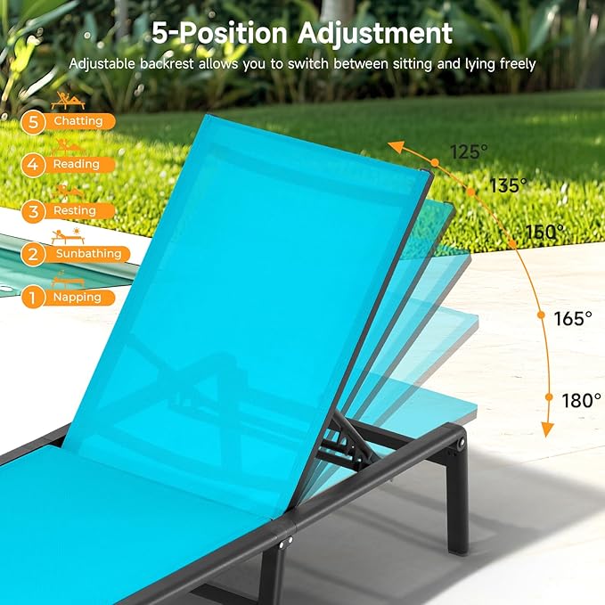 Aluminum Chaise Lounge Chair Outdoor, Foldable & Assembly Free Outdoor Lounge - Image 6