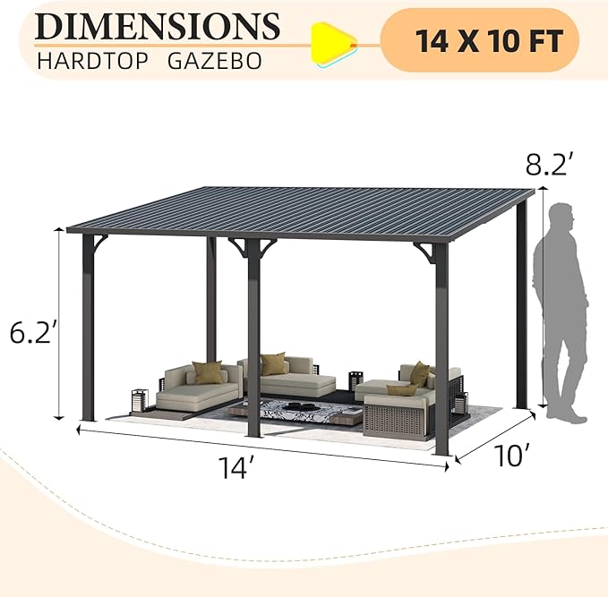 AECOJOY 14' x 10' Outdoor Hardtop Gazebo Pergola - Image 7