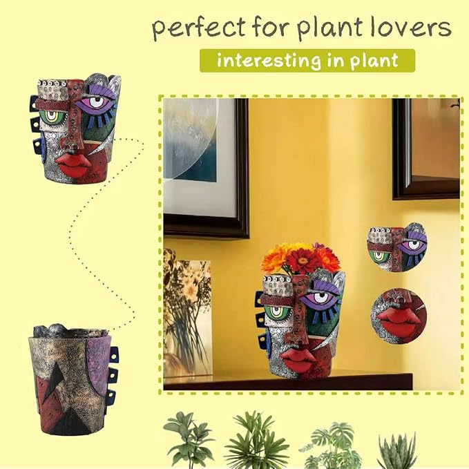 Picasso Abstract Face Flower Pot, Unique Resin Crafted Planter - Image 4