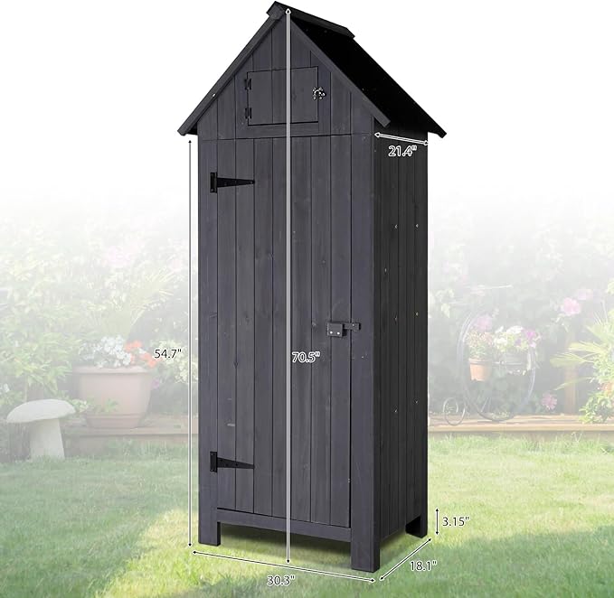 VINGLI Outdoor Wooden Storage Shed, Garden Shed Outside Tool Cabinet - Image 4