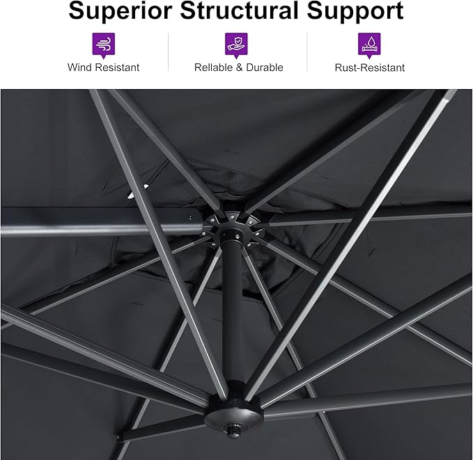 PURPLE LEAF 10 Feet Patio Umbrella Outdoor Cantilever Round Umbrella Aluminum - Image 3