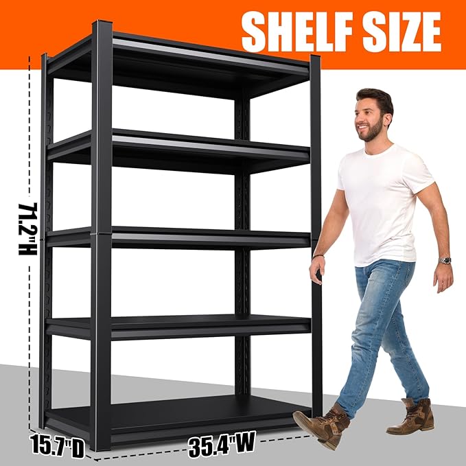 71"H-35"W Metal Garage Shelving-2050LBS 5 Tier Storage Shelves, Adjustable - Image 3