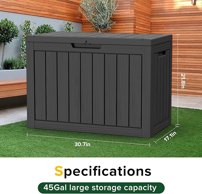TARKARI 45 Gallon Lockable Resin Deck Box, Waterproof & UV-Resistant Outdoor - Image 2