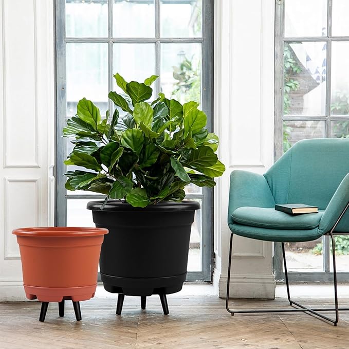 5 Pack 10.5 inch Plant Pots, Planter-Pots-for-Plants，Plastic Flower Pot - Image 5