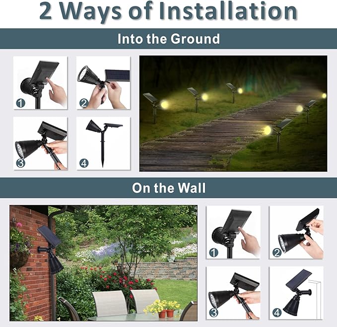 Solar Landscape Spotlights Outdoor, Bright 7-LED Spot Lights, Dusk-to-Dawn - Image 6