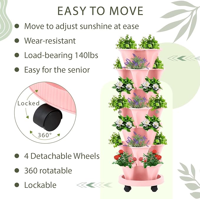 Umigy 2 Set of 7 Tier Vertical Planter Stackable Tower Planters Strawberry Herb - Image 6
