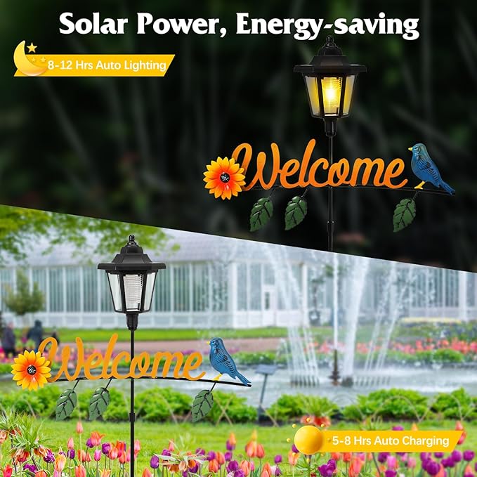 Lewondr Solar Garden Lights Hummingbird, 36.6 Inch Solar Lamp Post Light - Image 3