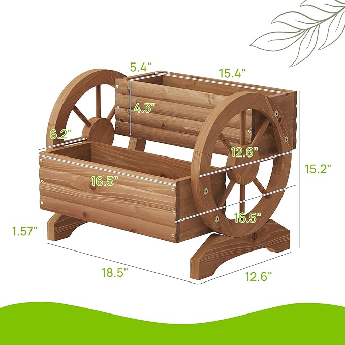 Wooden Wagon Planter Outdoor Flower Cart - Image 3