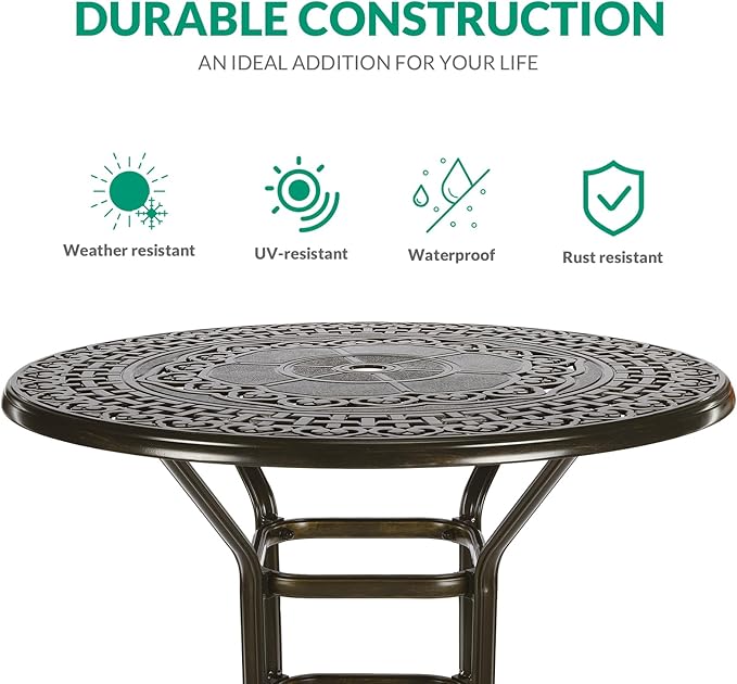 VIVIJASON 5-Piece Patio Swivel Bar Stools Set, All Weather Cast Aluminum - Image 4