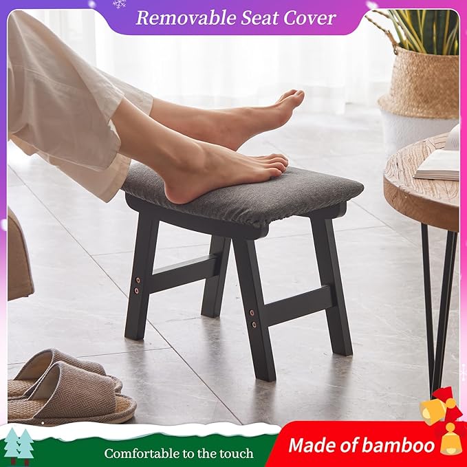 Foot Stool, Bamboo Small Sofa Foot Rest Under Desk, Extra Seating - Image 3