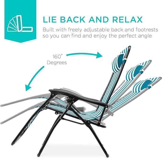 Best Choice Products Set of 2 Adjustable Steel Mesh Zero Gravity Lounge Chair - Image 3