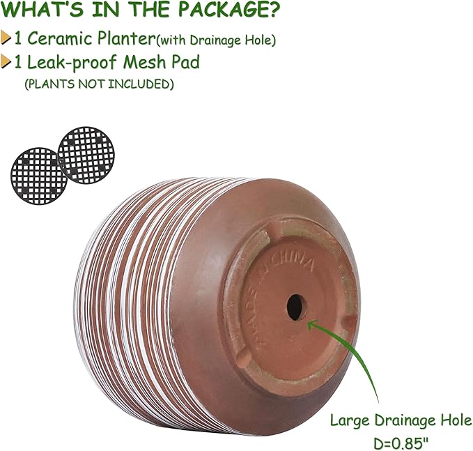 10 Inch Ceramic Plant Pot with Drainage – Large Flower Pot - Image 5