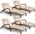 Chaise Lounge Chairs Outdoor Set of 4, Comfy Outside Wicker Patio Pool Lounge by ZZWHOM