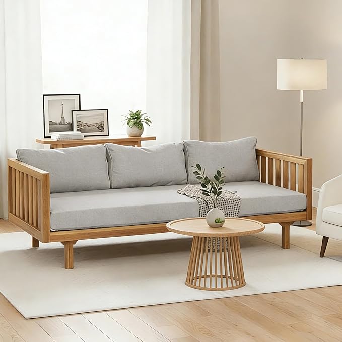 Merax Solid Acacia Wood Couch Chaise Lounge Chair Indoor, 3 Seater Daybed Sofa by Merax