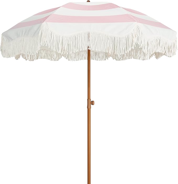 AMMSUN Boho Fringe Umbrella Outdoor Patio, 6.5ft UPF50+ Picnic Umbrella by AMMSUN