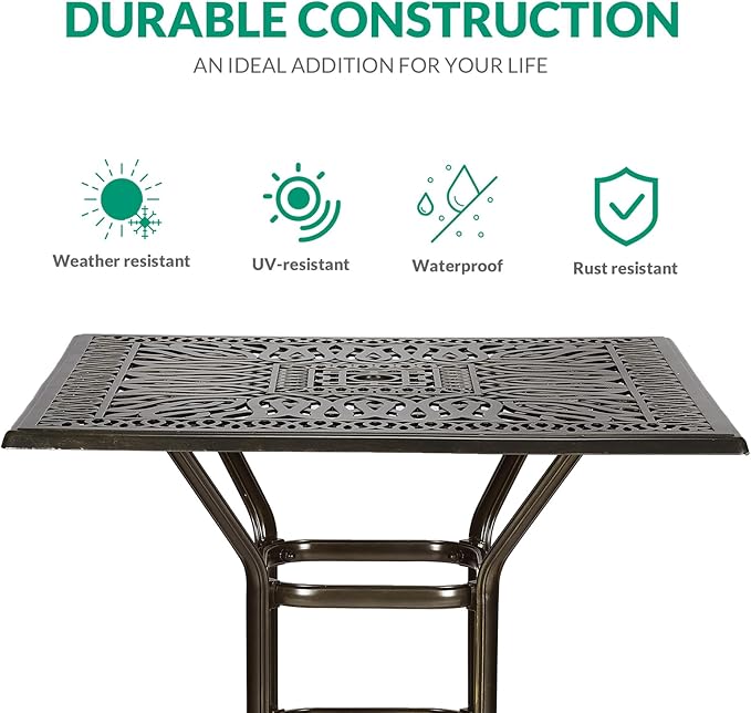 VIVIJASON 5-Piece Bar Height Patio Dining Set, Rust-Free Cast Aluminum Outdoor - Image 4