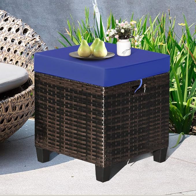 Tangkula 2 Pieces Outdoor Patio Ottoman, All Weather Rattan Wicker Ottoman Seat - Image 4