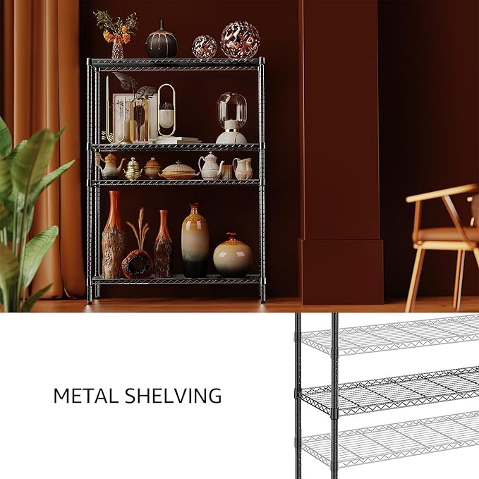IZEUK 1400 LBS Garage Black Shelving Wide Storage Shelves 4 Tier Adjustable - Image 7