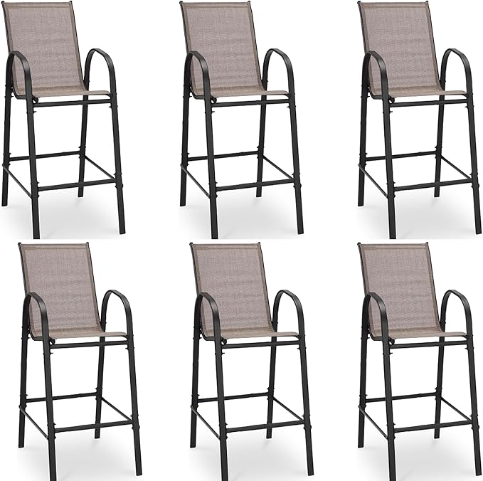 HOMREST Outdoor Bar Height Stools Set of 6, High Back Patio Chairs by HOMREST