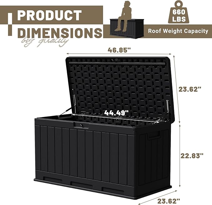 JUMMICO 90 Gallon Waterproof Resin Deck Box, Double Wall Outdoor Storage Box - Image 3