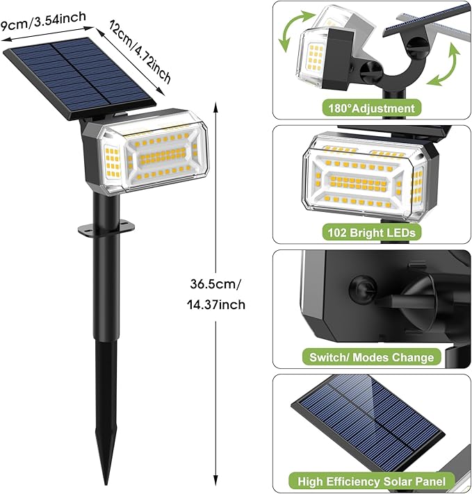 102 LED Solar Spot Lights Outdoor Waterproof IP65, Adjustable Landscape - Image 7