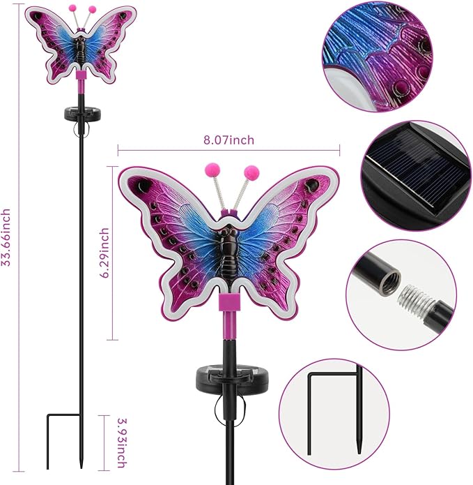 Butterfly Solar Lights, Solar Butterfly Outdoor Light, Garden Decor, Neon - Image 3