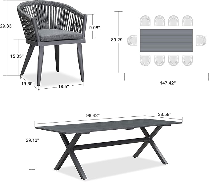 PURPLE LEAF 11 Pieces Outdoor Dining Set - Image 7