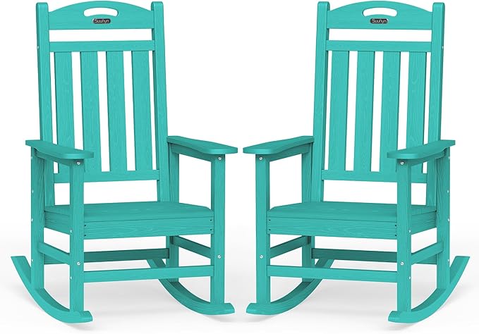Oversized Outdoor Rocking Chair Set of 2, HDPE All-Weather Patio Rocking Chairs by Suunyn