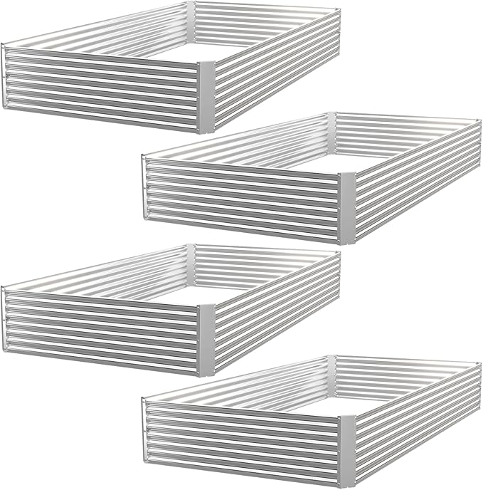 4 Pack Corrugated Galvanized Steel Raised Garden Bed Outdoor, Metal Above by CATMANOR