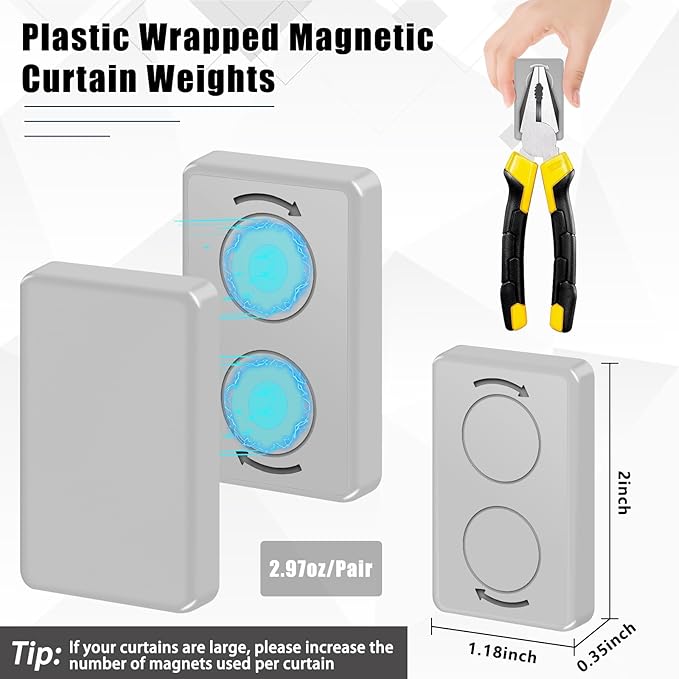 18pcs Outdoor Curtain Weights, Plastic Wrapped Magnetic Drapery Weights - Image 2