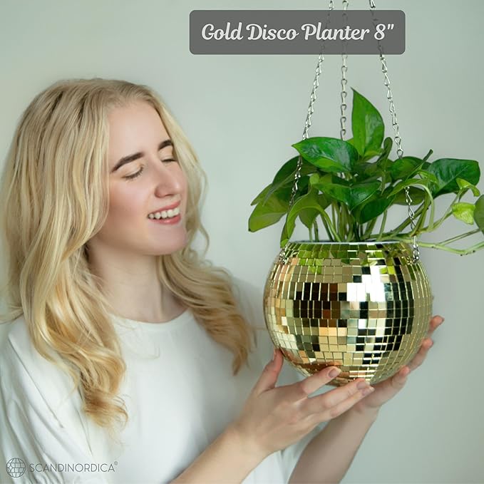SCANDINORDICA Disco Ball Planter – Disco Ball Plant Hanger, Mirror Disco Planter - Image 2