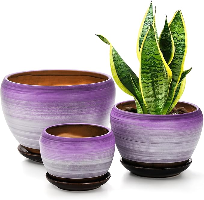SOUJOY Set of 3 Ceramic Flower Pots, Gardening Plant Pot by SOUJOY