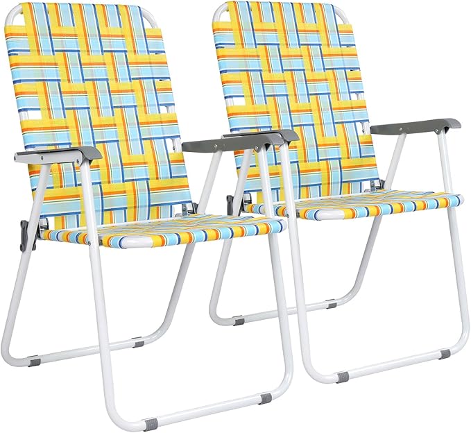 VINGLI Patio Lawn Webbed Folding Chairs Set of 2, Outdoor Beach Chair Portable by VINGLI
