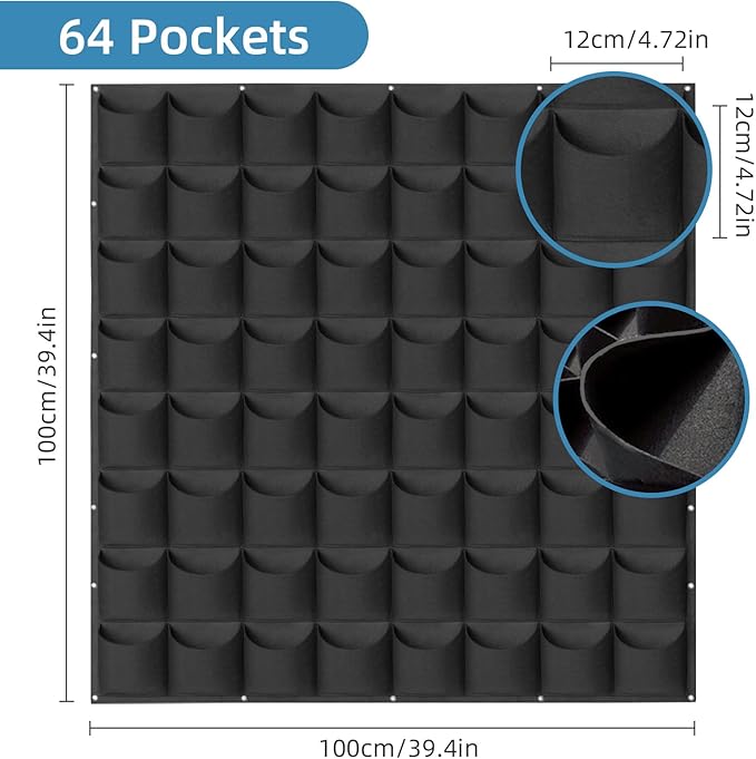 64 Pockets Hanging Planter Bags, Hanging Vertical Wall Mounted Plant Planting - Image 3
