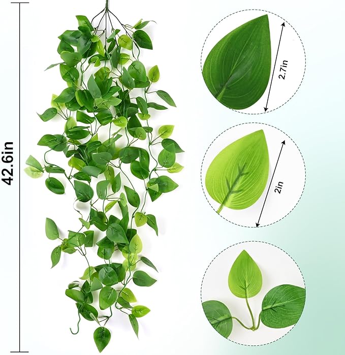 Waipfaru Fake Hanging Plants, Faux Ivy Pothos Vines Greenery - Image 3