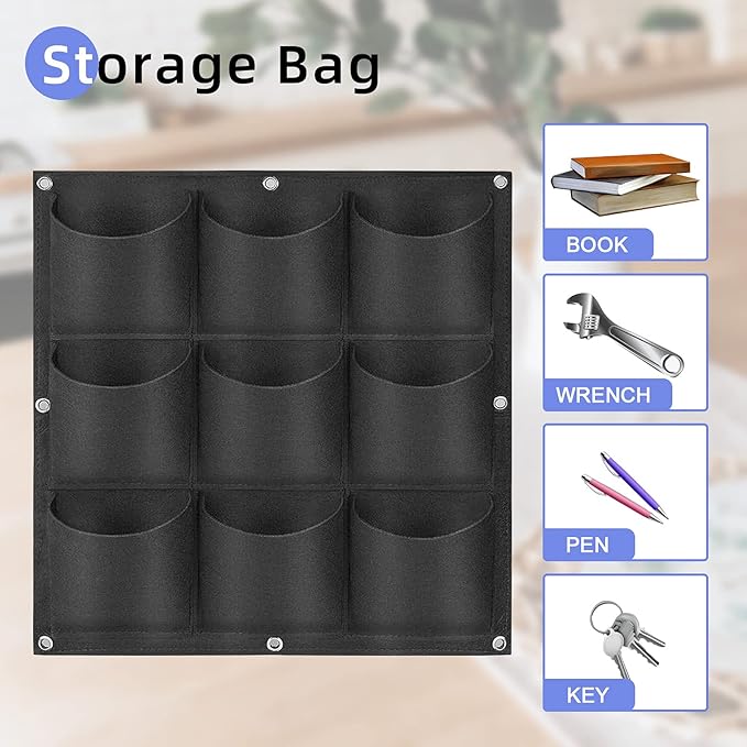 9 Pockets Hanging Planter Bags, Hanging Vertical Wall Mounted Plant Planting - Image 6
