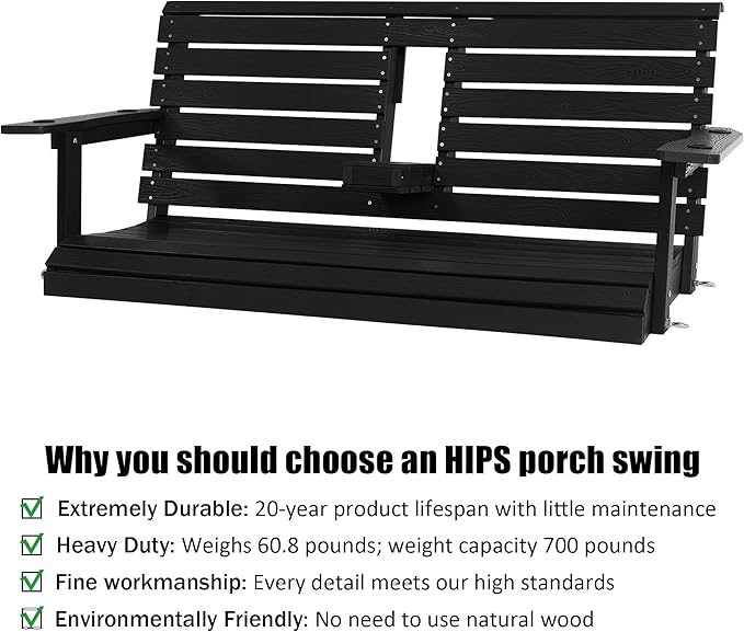 Poly Lumber 2-Seat Porch Swing, HIPS 4.5-Feet Bench Swing - Image 3