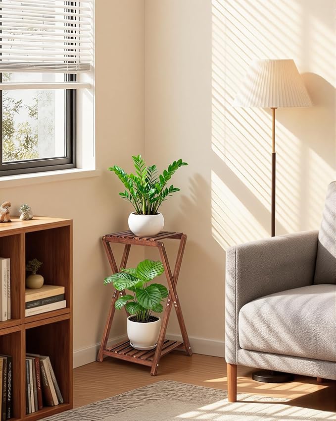 Tall Plant Stand Indoor, Wooden 2 Tier Plant Shelf - Image 7
