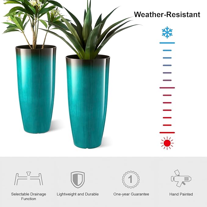 Glitzhome 30" H Tall Outdoor Planter, Plastic Large Flower Pots - Image 3