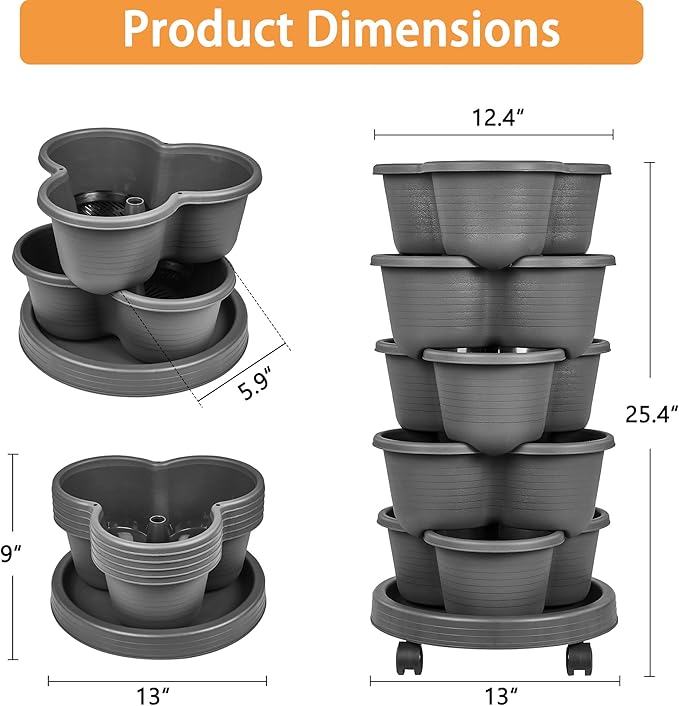 VECELO 5 Tier Vertical Garden Planter, Self Watering Stackable Planters - Image 2
