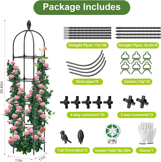 2 Pack Garden Obelisk Trellis, Metal Covered Plastic Coating Rustproof Heavy - Image 7