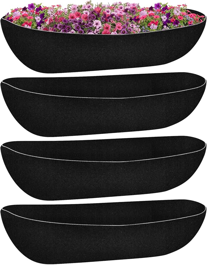 Riare 4 Pack 36 Inch Black Felt Window Box Liners- Fabric Trough Planter Basket by Riare