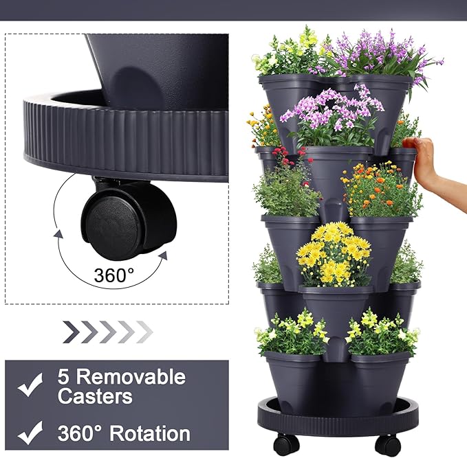 Umigy 2 Set 5 Tier Stackable Planters Vertical Garden Planters - Image 4