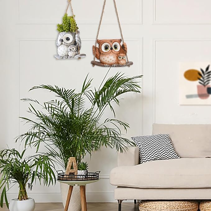 Swing Owl Hanging Planters for Indoor Plants, Cute Small Succulent Pots - Image 4