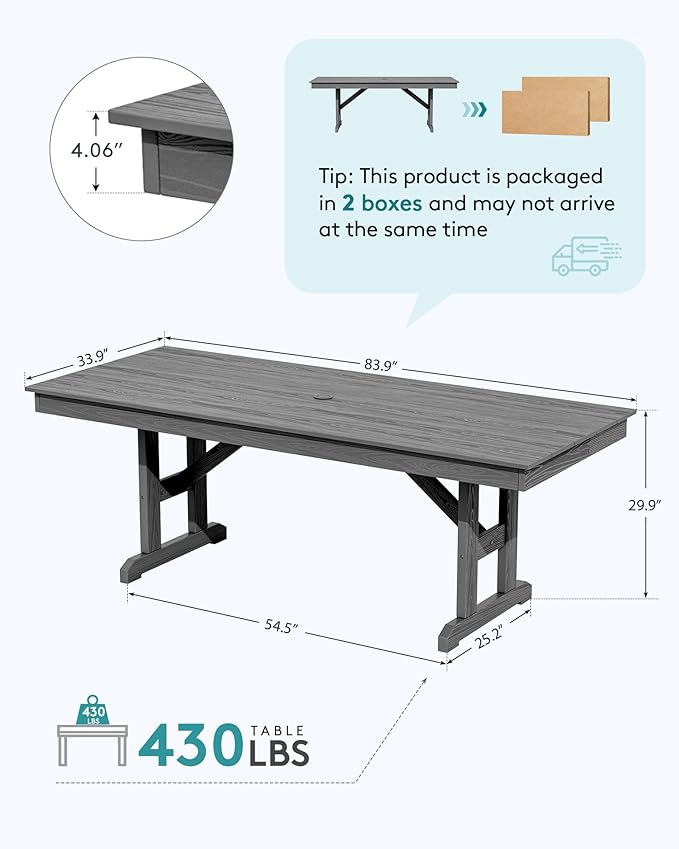 SERWALL Outdoor Dining Table, All Weather HDPE Outdoor Furniture - Image 2