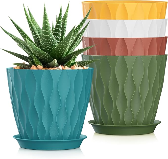 7 Inch Plant Pots 5 Pack, Flower Planters by SQKH