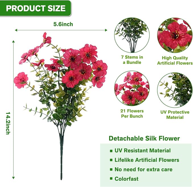 Artificial Flowers for Outdoor, Silk Flowers No Fade Fake Plastic Flowers UV - Image 7
